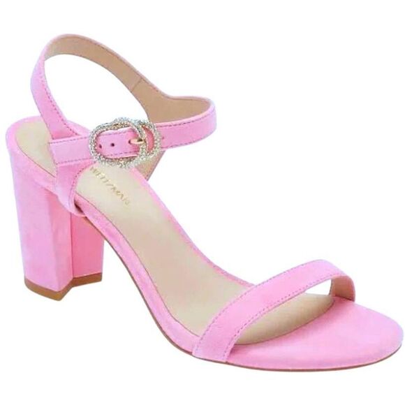 Stuart Weitzman Crystal Pink Suede Sandals Size 11 Block Heel Open Toe NEW - Picture 1 of 7